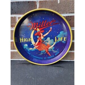 Vintage Miller High Life Girl On The Moon Metal Beer Tray 12"